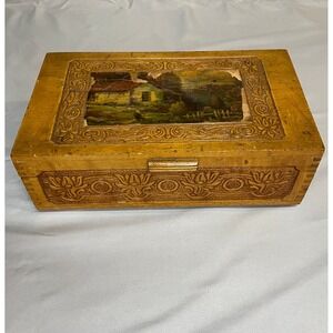 Vintage Wooden Keepsake Jewelry Chocolate Box Hand Carved Ornate Detail